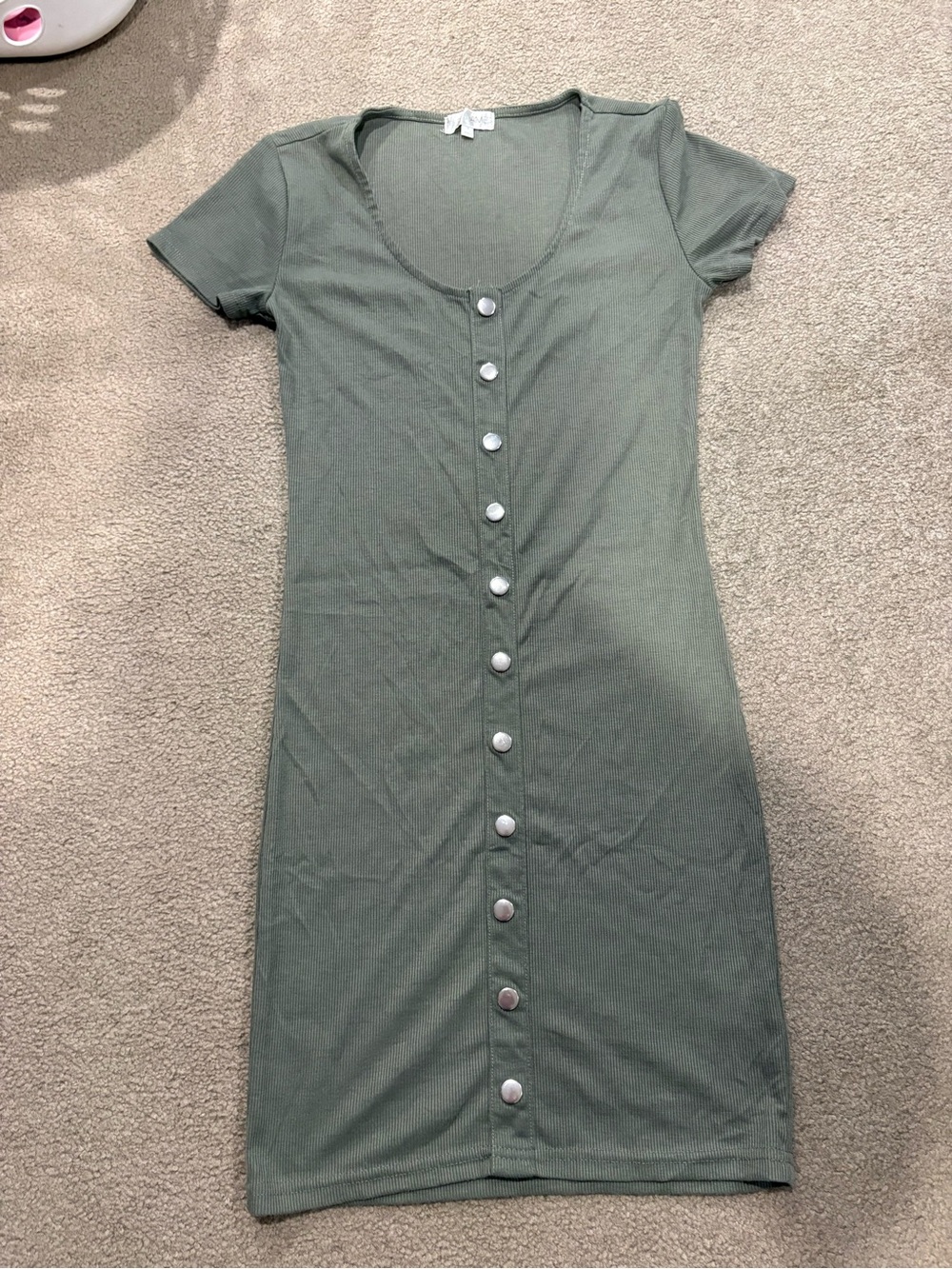 Short Sleeve Button-Front Mini Dress in Olive
